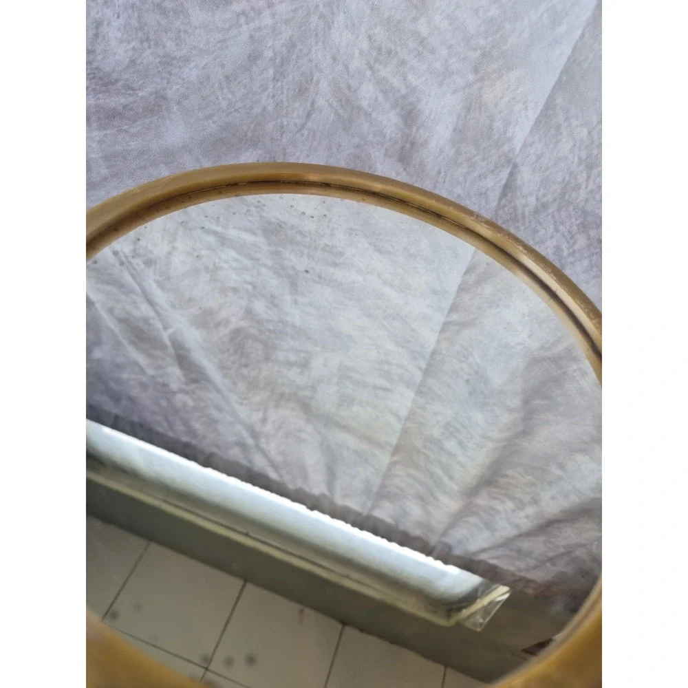 Vintage Large Hand Held Vanity Mirror with Floral Design 1950s Gold Tan